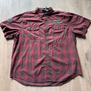 Harley Davidson Plaid Button Up Shirt Big Back Logo Biker Shirt 2XL
